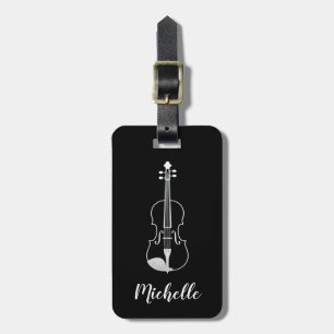 Etiqueta De Bagagem Violino Profissional Preto Branco