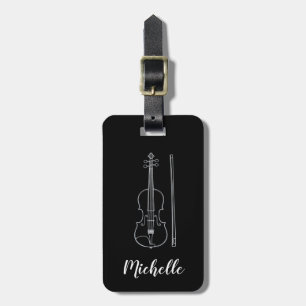 Etiqueta De Bagagem Violino Profissional Preto Branco