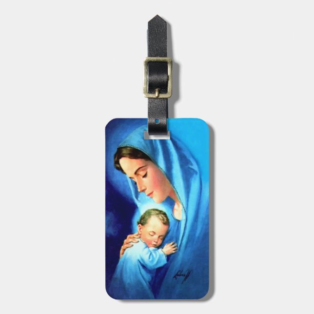 Etiqueta De Bagagem Virgem Abençoada Maria com Jesus Bebê (Frente Vertical)