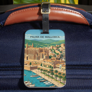 Etiqueta De Bagagem Vista da Cidade Vintage Palma de Mallorca Viagem