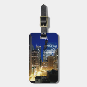 Etiqueta De Bagagem Vista noturna da paisagem urbana de Chicago