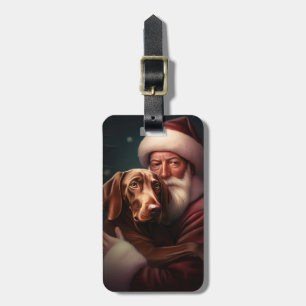 Etiqueta De Bagagem Vizsla com Papai Noel Natal Festivo