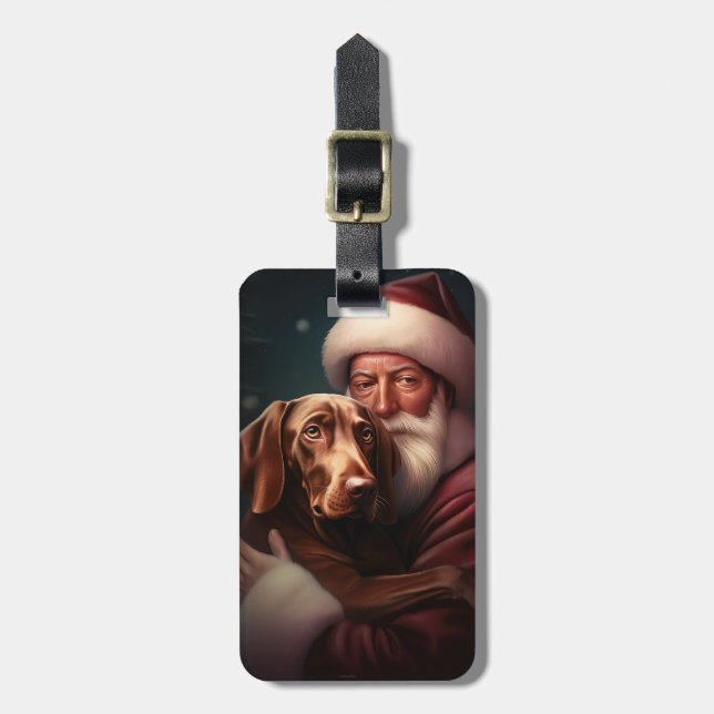Etiqueta De Bagagem Vizsla com Papai Noel Natal Festivo (Frente Vertical)