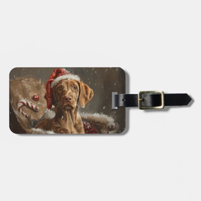Etiqueta De Bagagem Vizsla Dog Christmas Festivo (Frente Horizontal)