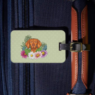 Etiqueta De Bagagem Vizsla Húngaro Com Flores Coloridas E Nome