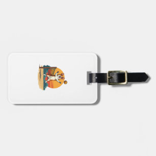 Etiqueta De Bagagem Volei Corgi Vintage Ilustração Vetorial Pôr do Sol