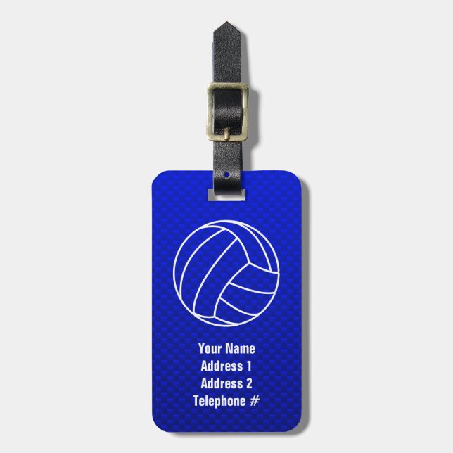 Etiqueta De Bagagem Voleibol Azul Profundo (Frente Vertical)