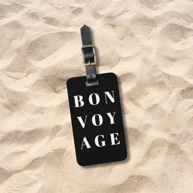 Etiqueta De Bagagem Voyage em preto-e-Cinza-claro legal (Criador carregado)