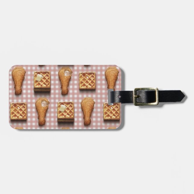 Etiqueta De Bagagem waffles de frango gingham (Frente Horizontal)