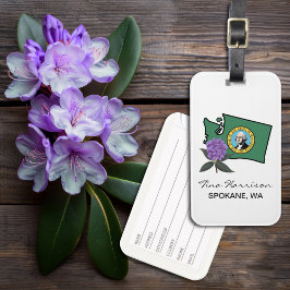 Etiqueta De Bagagem Washington Flag e Flower Pacific Rhododendron
