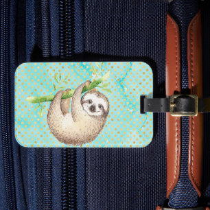Etiqueta De Bagagem Watercolor Happy Sloth