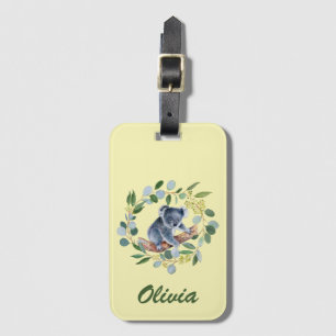 Etiqueta De Bagagem Watercolor Koala e Eucalyptus Wreath
