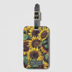 Etiqueta De Bagagem Watercolor Sunflower Personalizado Name Modelo