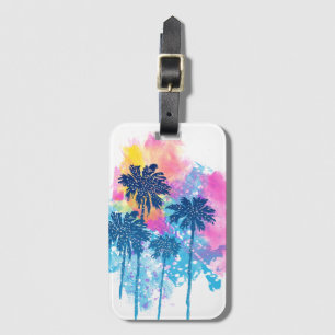 Etiqueta De Bagagem Watercolor Sunset Palm Trees Abstrato Personalizad