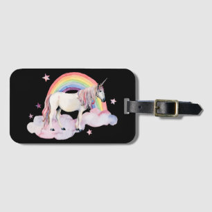 Etiqueta De Bagagem Watercolor Unicorn e Rainbow