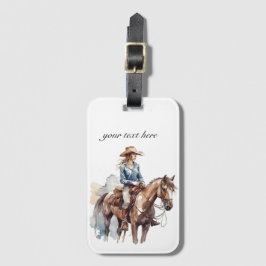 Etiqueta De Bagagem Watercolor Western Brunette Cowgirl, personalizada