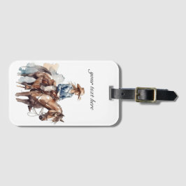 Etiqueta De Bagagem Watercolor Western Brunette Cowgirl, personalizada