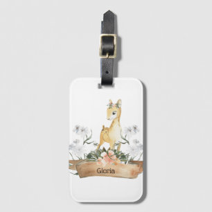 Etiqueta De Bagagem Watercolor Woodland Baby Fawn Nome Personalizado