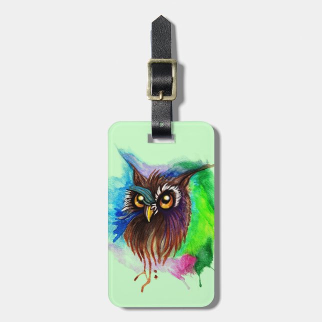 Etiqueta De Bagagem Watery Wood Owl (Frente Vertical)