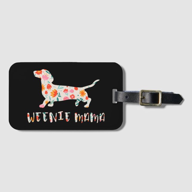 Etiqueta De Bagagem Weenie Mama Dachshund floral (Frente Horizontal)