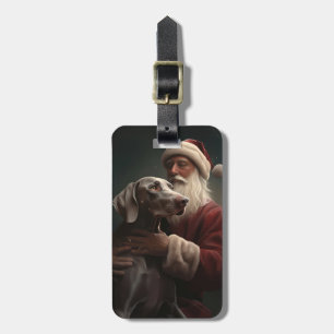 Etiqueta De Bagagem Weimaraner Com O Papai Noel Natal Festivo