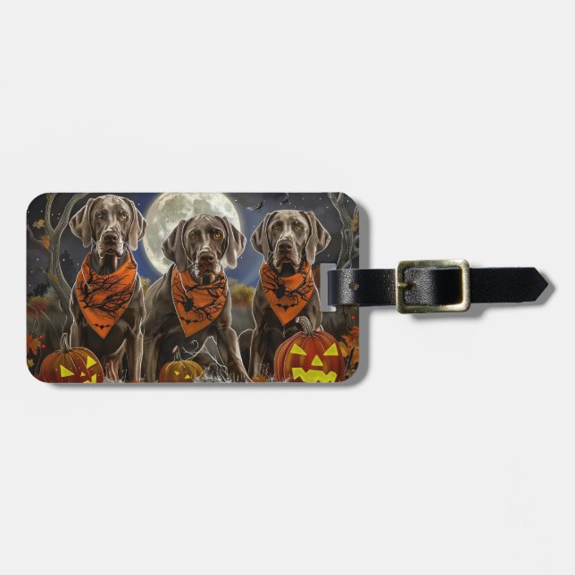 Etiqueta De Bagagem Weimaraner Halloween Assustador  (Frente Horizontal)