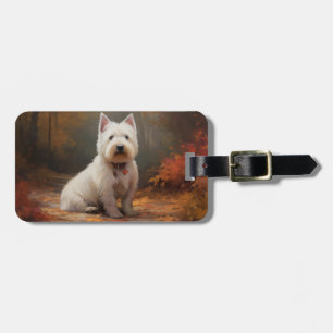 Etiqueta De Bagagem West Highland White Terrier no outono deixa cair