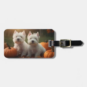 Etiqueta De Bagagem West Highland White Terrier Puppy Autumn Pumpkin