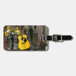 Etiqueta De Bagagem Western Horse Cowboy Botas Guitar Girassóis