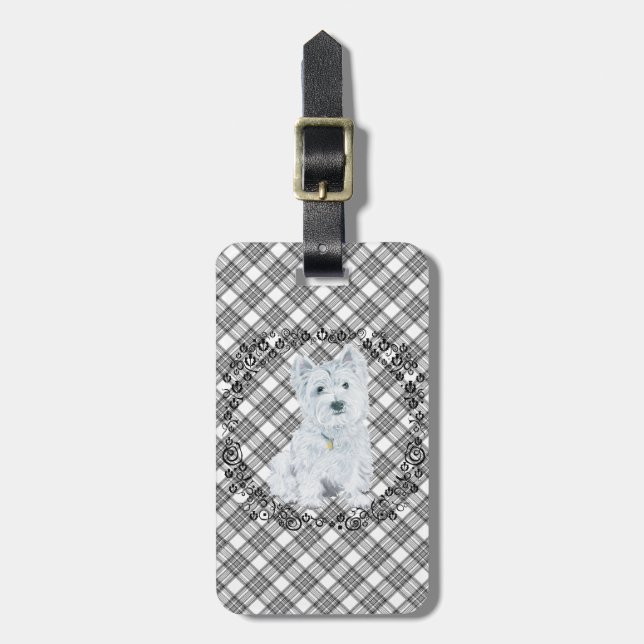 Etiqueta De Bagagem Westie em Tartan (Frente Vertical)