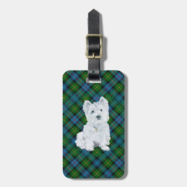 Etiqueta De Bagagem Westie em Tartan (Frente Vertical)