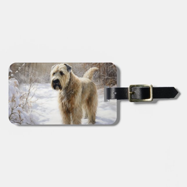 Etiqueta De Bagagem Wheaten Terrier Deixe-o nevar no Natal (Frente Horizontal)
