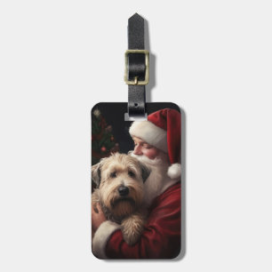 Etiqueta De Bagagem Wheaton Terrier Com O Papai Noel Natal Festivo