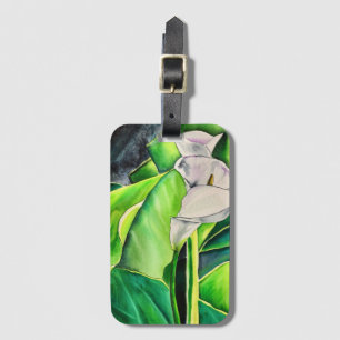 Etiqueta De Bagagem White Arum Lily Watercolor, floral tropical