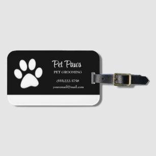 Etiqueta De Bagagem White Dog Paw no Black Pet Grooming Service Busi