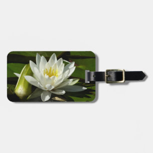 Etiqueta De Bagagem White Waterlily e Bud Floral