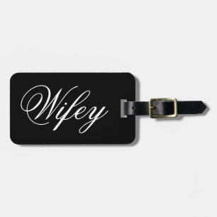 Etiqueta De Bagagem Wifey de Script Moderno Preto e Branco