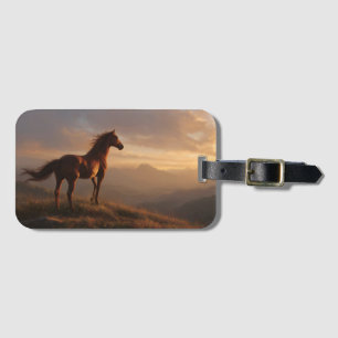 Etiqueta De Bagagem Wild Mustang assistindo o pôr do sol
