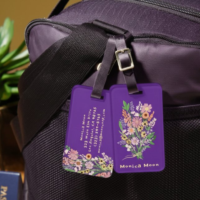 Etiqueta De Bagagem Wildflower Bouquet Handpainted Gouache Custom Name (Wildflower Bouquet Purple Handpainted Gouache Custom Name Luggage Tag
)