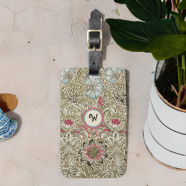 Etiqueta De Bagagem William Morris Corncockle Cream Rosa com Inicial