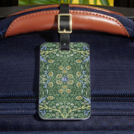 Etiqueta De Bagagem William Morris Green Floral Vintage Daisies Name