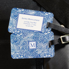 Etiqueta De Bagagem William Morris Marigold Blue Monograma