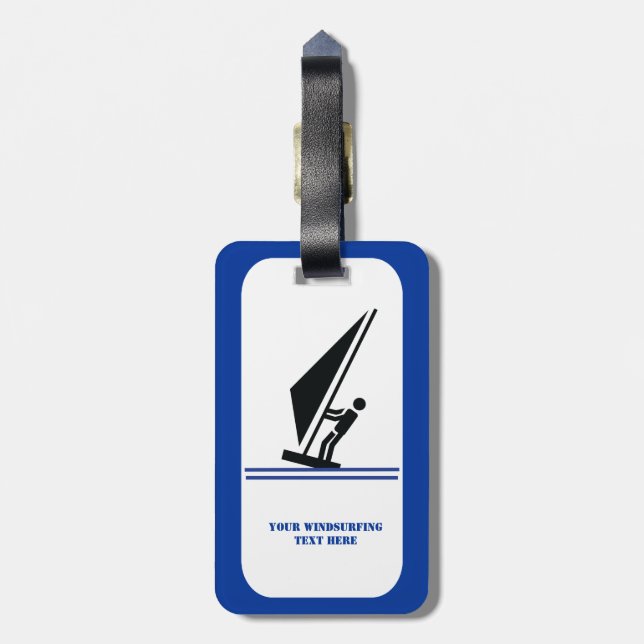 Etiqueta De Bagagem Windsurfer em preto conselho, personalizado de nav (Traseira Vertical)