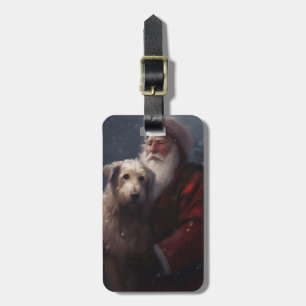 Etiqueta De Bagagem Wolfhound com Papai Noel Natal Festivo