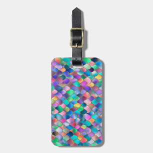 Etiqueta De Bagagem Wonky Rainbow Glitter Metal Scales de Sereia