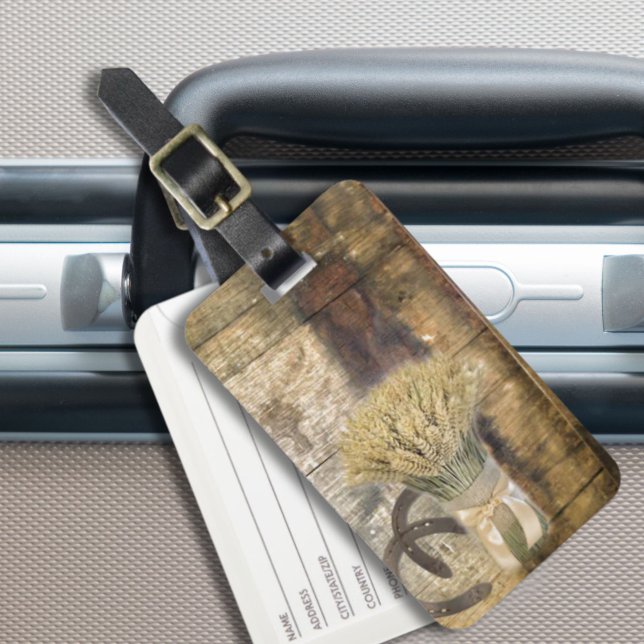 Etiqueta De Bagagem Wooden Barrel, país ocidental, ferradura de trigo (Wooden Barrel western country horseshoe wheat Luggage Tag)