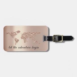 Etiqueta De Bagagem World Map Address Deixe A Aventura Começar Rosa