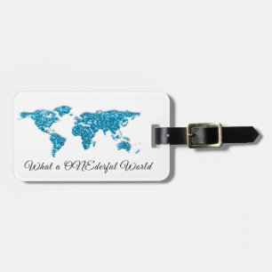 Etiqueta De Bagagem World Map Address What a ONE Blue White