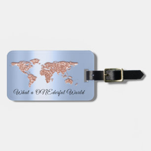 Etiqueta De Bagagem World Map Address What a UM Rosa Azul maravilhoso