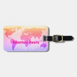 Etiqueta De Bagagem World Map Adventure Aguarda o Script Pink Gift Fav
